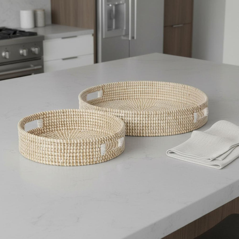 HomeRoots Set of Two Rustic Brown Handmade Wooden Serving Trays with Handles for Stylish Home Décor 609096