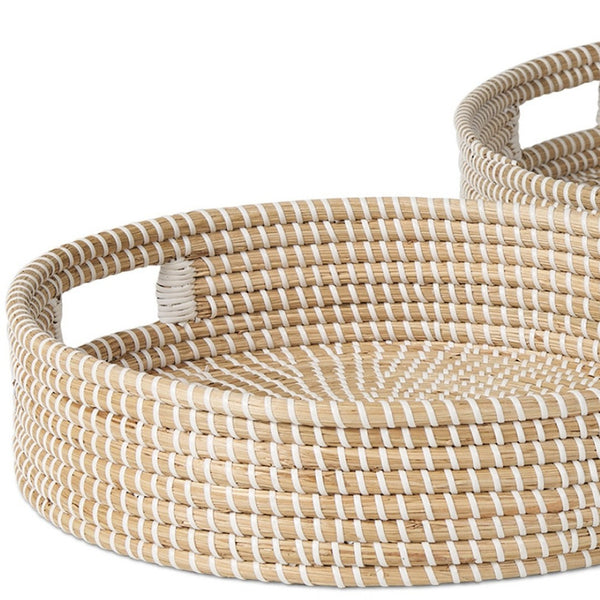 HomeRoots Set of Two Rustic Brown Handmade Wooden Serving Trays with Handles for Stylish Home Décor 609096