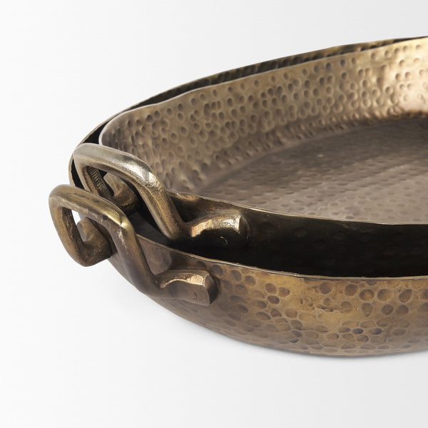 HomeRoots Set of Two Elegant Gold Oval Metal Handmade Serving Trays with Handles for Stylish Home Decor 609097