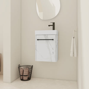 English Elm 16'' Floating Wall-Mounted Bathroom Vanity with Ceramic Basin, Soft-Close Door, Water-Resist Finish White W999P236337