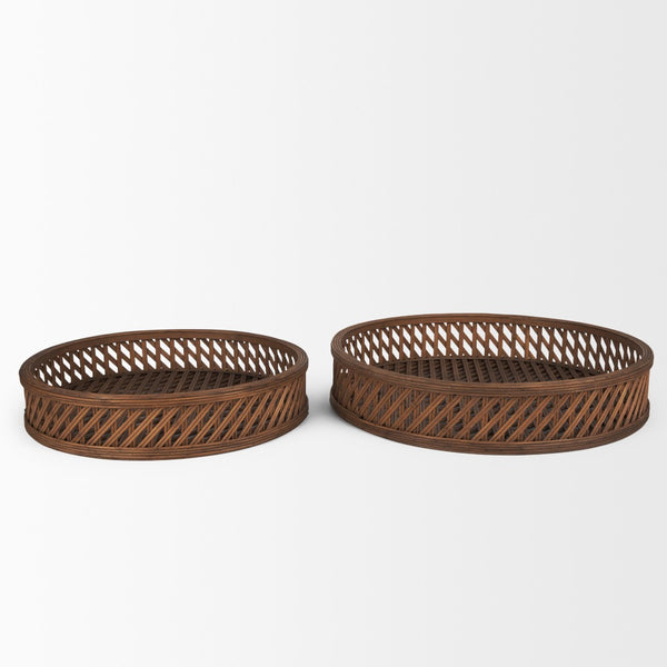 HomeRoots Set of Two Elegant Handmade Brown Wicker Serving Trays for Stylish Home Décor & Display 609099