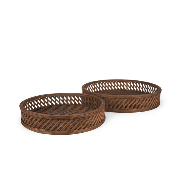 HomeRoots Set of Two Elegant Handmade Brown Wicker Serving Trays for Stylish Home Décor & Display 609099