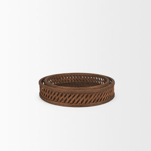 HomeRoots Set of Two Elegant Handmade Brown Wicker Serving Trays for Stylish Home Décor & Display 609099
