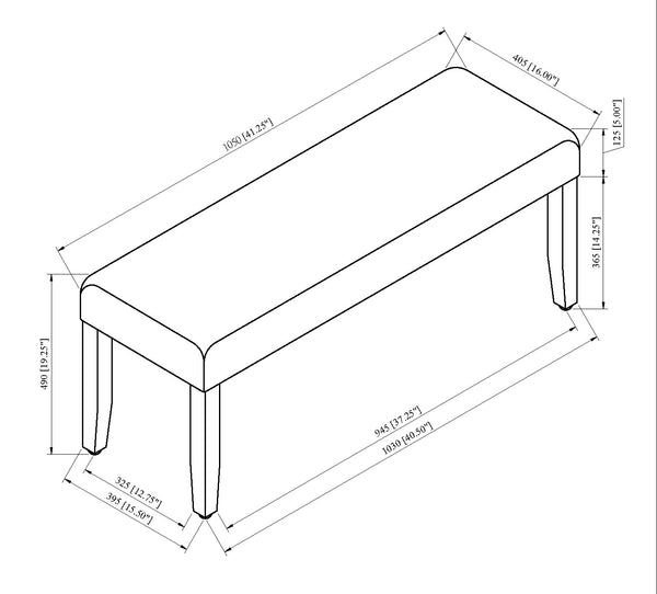 English Elm 1pc Upholstered Bench with Neutral Fabric and Dark Wood Legs for Stylish, Comfortable Dining Room Seating Black,Light Gray 16.73 L x 42.52 W x 5.71 H B2741P370390