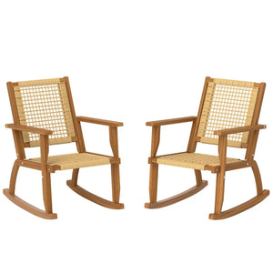 English Elm Rocking Chairs Set of 2 Outdoor Pe Wicker Acacia Wood Patio Porch Lounge T3971P444590