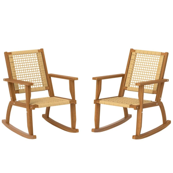 English Elm Rocking Chairs Set of 2 Outdoor Pe Wicker Acacia Wood Patio Porch Lounge T3971P444590