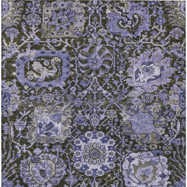 HomeRoots 5' Bold Purple and Black Damask Area Rug - Stylish, Washable, Durable for Indoor and Outdoor Spaces 5' X 8' 609101