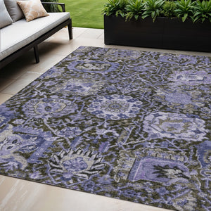 HomeRoots 5' Bold Purple and Black Damask Area Rug - Stylish, Washable, Durable for Indoor and Outdoor Spaces 5' X 8' 609101