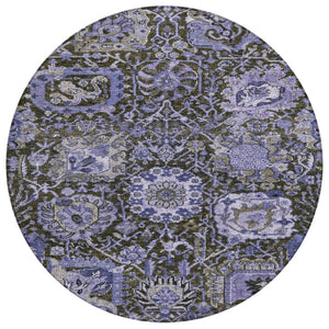 HomeRoots 5' Bold Purple and Black Damask Area Rug - Stylish, Washable, Durable for Indoor and Outdoor Spaces 8' Round 609102