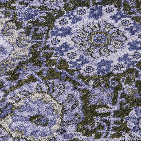 HomeRoots 5' Bold Purple and Black Damask Area Rug - Stylish, Washable, Durable for Indoor and Outdoor Spaces 8' Round 609102