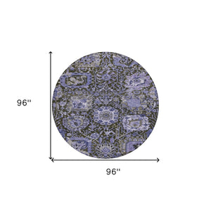 HomeRoots 5' Bold Purple and Black Damask Area Rug - Stylish, Washable, Durable for Indoor and Outdoor Spaces 8' Round 609102