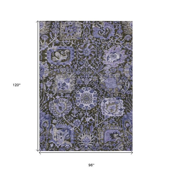 HomeRoots 5' Bold Purple and Black Damask Area Rug - Stylish, Washable, Durable for Indoor and Outdoor Spaces 8' X 10' 609103
