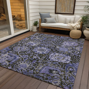 HomeRoots 5' Bold Purple and Black Damask Area Rug - Stylish, Washable, Durable for Indoor and Outdoor Spaces 8' X 10' 609103