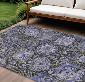 HomeRoots 5' Bold Purple and Black Damask Area Rug - Stylish, Washable, Durable for Indoor and Outdoor Spaces 9' X 12' 609104