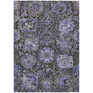 HomeRoots 5' Bold Purple and Black Damask Area Rug - Stylish, Washable, Durable for Indoor and Outdoor Spaces 9' X 12' 609104