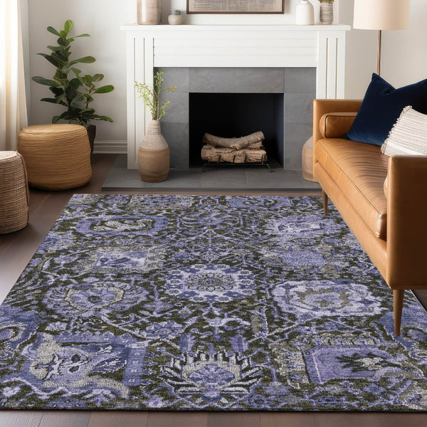 HomeRoots 5' Bold Purple and Black Damask Area Rug - Stylish, Washable, Durable for Indoor and Outdoor Spaces 10' X 14' 609105