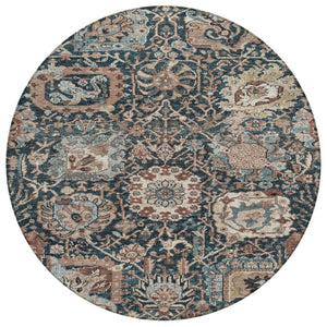 HomeRoots 5' Stylish Geometric Taupe Blue Beige Area Rug – Washable, Durable for Indoor & Outdoor Spaces 8' Round 609114