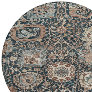 HomeRoots 5' Stylish Geometric Taupe Blue Beige Area Rug – Washable, Durable for Indoor & Outdoor Spaces 8' Round 609114