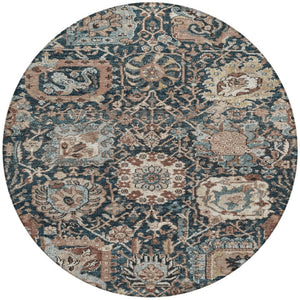HomeRoots 5' Stylish Geometric Taupe Blue Beige Area Rug – Washable, Durable for Indoor & Outdoor Spaces 8' Round 609114