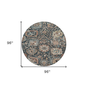 HomeRoots 5' Stylish Geometric Taupe Blue Beige Area Rug – Washable, Durable for Indoor & Outdoor Spaces 8' Round 609114