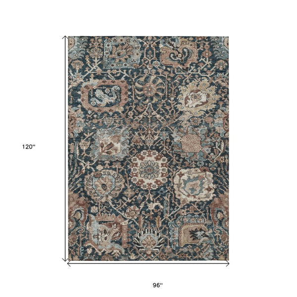 HomeRoots 5' Stylish Geometric Taupe Blue Beige Area Rug – Washable, Durable for Indoor & Outdoor Spaces 8' X 10' 609115