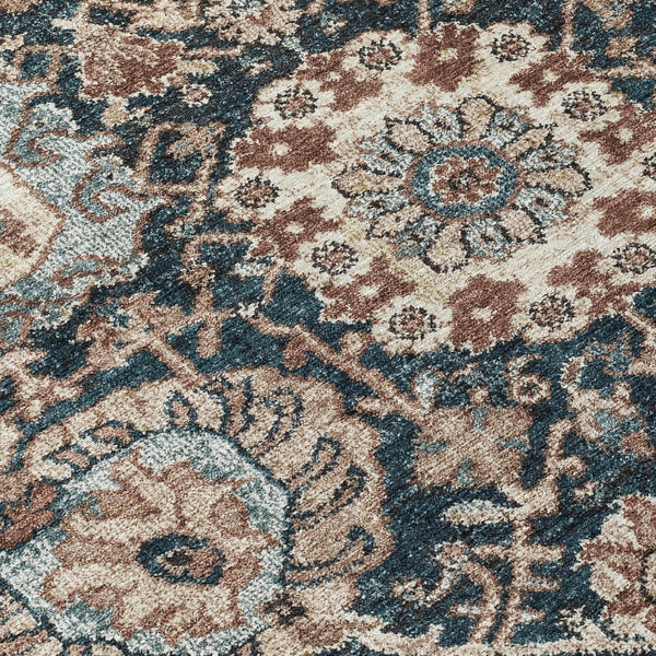 HomeRoots 5' Stylish Geometric Taupe Blue Beige Area Rug – Washable, Durable for Indoor & Outdoor Spaces 8' X 10' 609115