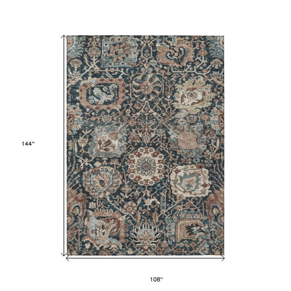 HomeRoots 9' Geometric Washable Area Rug in Taupe, Blue & Beige - Durable, Stylish for Indoor & Outdoor Use 609116
