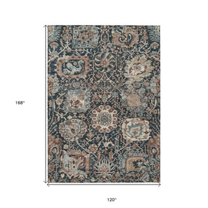 HomeRoots 5' Stylish Geometric Taupe Blue Beige Area Rug – Washable, Durable for Indoor & Outdoor Spaces 10' X 14' 609117