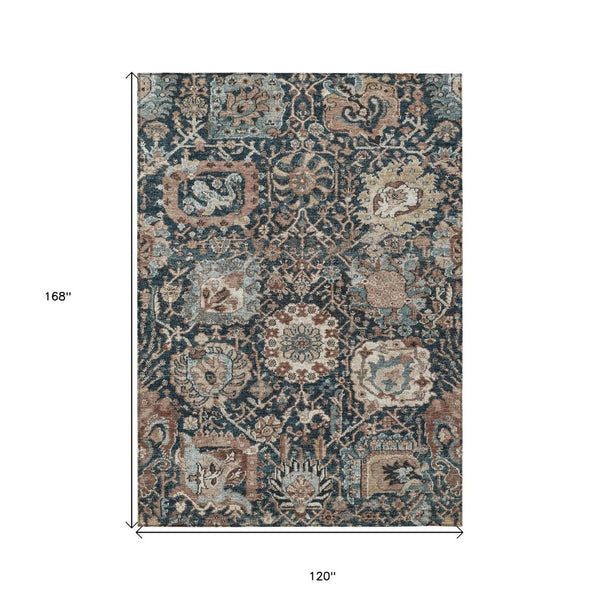 HomeRoots 5' Stylish Geometric Taupe Blue Beige Area Rug – Washable, Durable for Indoor & Outdoor Spaces 10' X 14' 609117