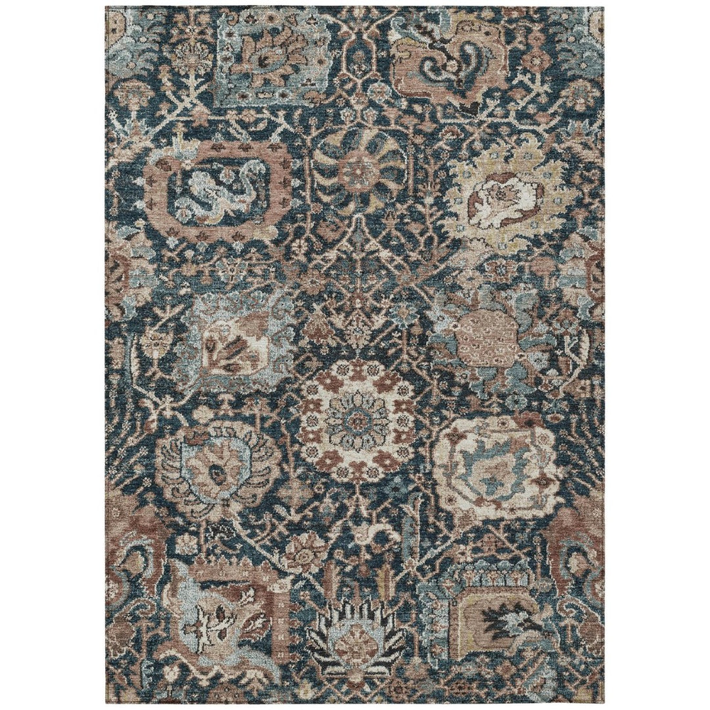 HomeRoots 5' Stylish Geometric Taupe Blue Beige Area Rug – Washable, Durable for Indoor & Outdoor Spaces 10' X 14' 609117