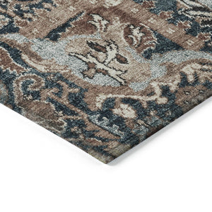 HomeRoots 5' Stylish Geometric Taupe Blue Beige Area Rug – Washable, Durable for Indoor & Outdoor Spaces 10' X 14' 609117