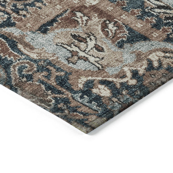 HomeRoots 5' Stylish Geometric Taupe Blue Beige Area Rug – Washable, Durable for Indoor & Outdoor Spaces 10' X 14' 609117