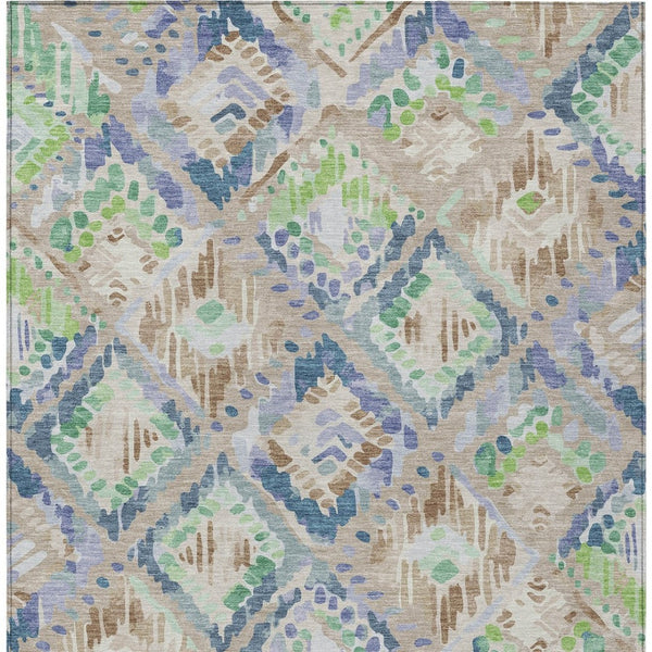 HomeRoots 5' Geometric Beige, Blue, and Green Area Rug - Stylish, Washable Indoor/Outdoor Design for Any Space 5' X 8' 609119