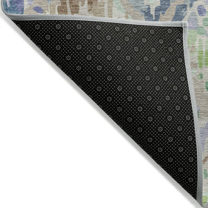HomeRoots 5' Geometric Beige, Blue, and Green Area Rug - Stylish, Washable Indoor/Outdoor Design for Any Space 5' X 8' 609119