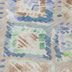 HomeRoots 5' Geometric Beige, Blue, and Green Area Rug - Stylish, Washable Indoor/Outdoor Design for Any Space 5' X 8' 609119