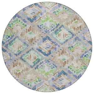 HomeRoots 5' Geometric Beige, Blue, and Green Area Rug - Stylish, Washable Indoor/Outdoor Design for Any Space 8' Round 609120