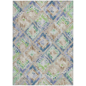 HomeRoots 5' Geometric Beige, Blue, and Green Area Rug - Stylish, Washable Indoor/Outdoor Design for Any Space 8' X 10' 609121