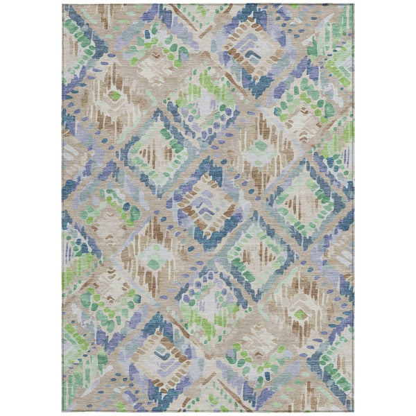 HomeRoots 5' Geometric Beige, Blue, and Green Area Rug - Stylish, Washable Indoor/Outdoor Design for Any Space 8' X 10' 609121