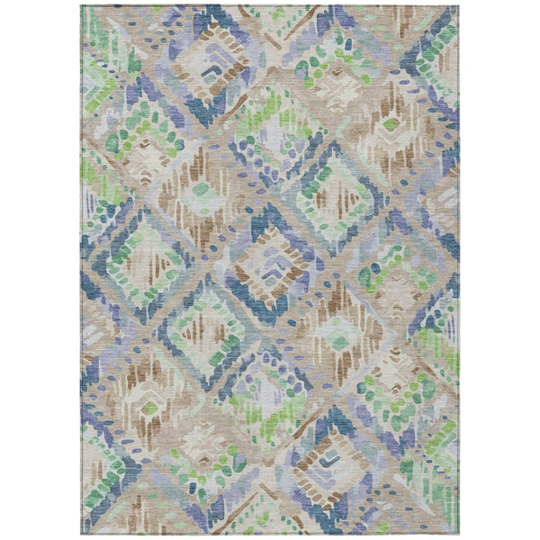 HomeRoots 5' Geometric Beige, Blue, and Green Area Rug - Stylish, Washable Indoor/Outdoor Design for Any Space 8' X 10' 609121