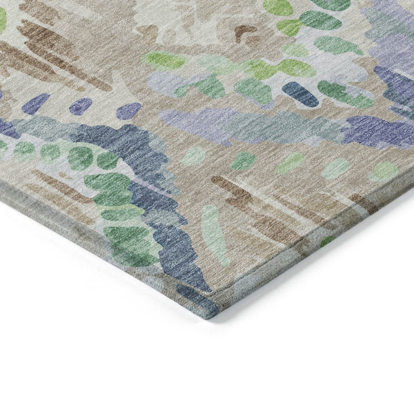 HomeRoots 5' Geometric Beige, Blue, and Green Area Rug - Stylish, Washable Indoor/Outdoor Design for Any Space 8' X 10' 609121