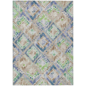 HomeRoots 5' Geometric Beige, Blue, and Green Area Rug - Stylish, Washable Indoor/Outdoor Design for Any Space 9' X 12' 609122