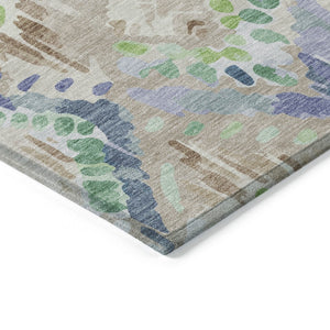 HomeRoots 5' Geometric Beige, Blue, and Green Area Rug - Stylish, Washable Indoor/Outdoor Design for Any Space 9' X 12' 609122
