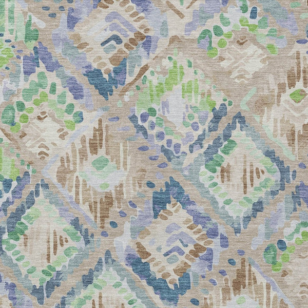 HomeRoots 5' Geometric Beige, Blue, and Green Area Rug - Stylish, Washable Indoor/Outdoor Design for Any Space 9' X 12' 609122