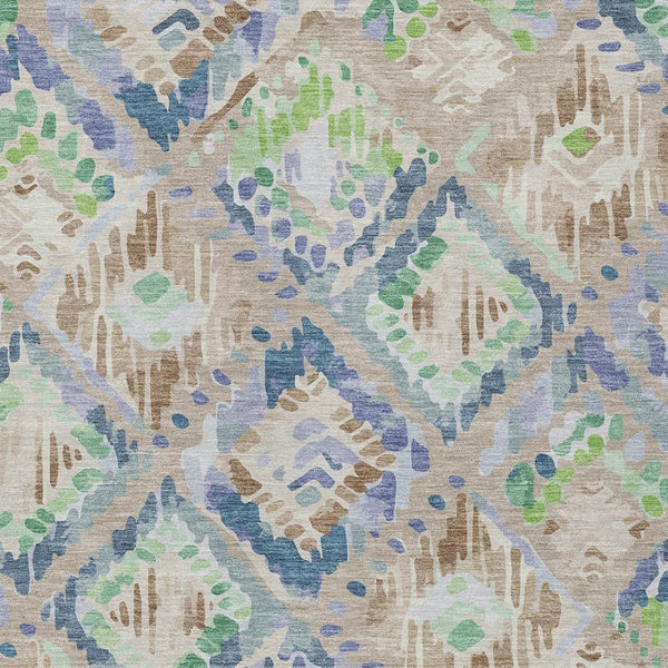 HomeRoots 5' Geometric Beige, Blue, and Green Area Rug - Stylish, Washable Indoor/Outdoor Design for Any Space 10' X 14' 609123
