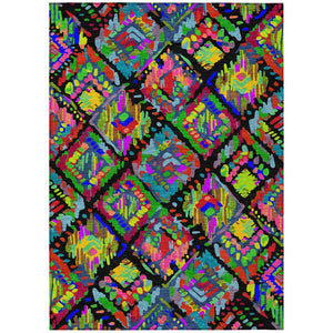 HomeRoots 5' Bold Geometric Indoor Outdoor Area Rug in Black, Yellow & Green - Durable, Washable & Stylish 5' X 8' 609125
