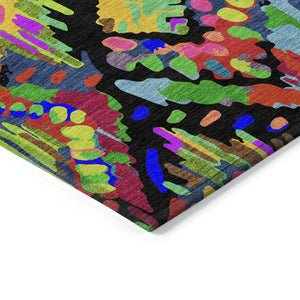 HomeRoots 5' Bold Geometric Indoor Outdoor Area Rug in Black, Yellow & Green - Durable, Washable & Stylish 5' X 8' 609125