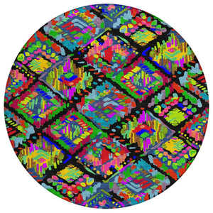 HomeRoots 5' Bold Geometric Indoor Outdoor Area Rug in Black, Yellow & Green - Durable, Washable & Stylish 8' Round 609126