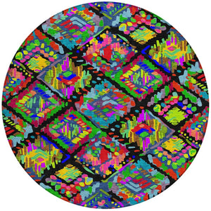 HomeRoots 5' Bold Geometric Indoor Outdoor Area Rug in Black, Yellow & Green - Durable, Washable & Stylish 8' Round 609126