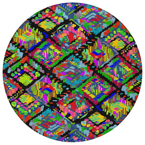 HomeRoots 5' Bold Geometric Indoor Outdoor Area Rug in Black, Yellow & Green - Durable, Washable & Stylish 8' Round 609126