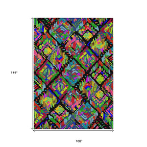 HomeRoots 5' Bold Geometric Indoor Outdoor Area Rug in Black, Yellow & Green - Durable, Washable & Stylish 9' X 12' 609128